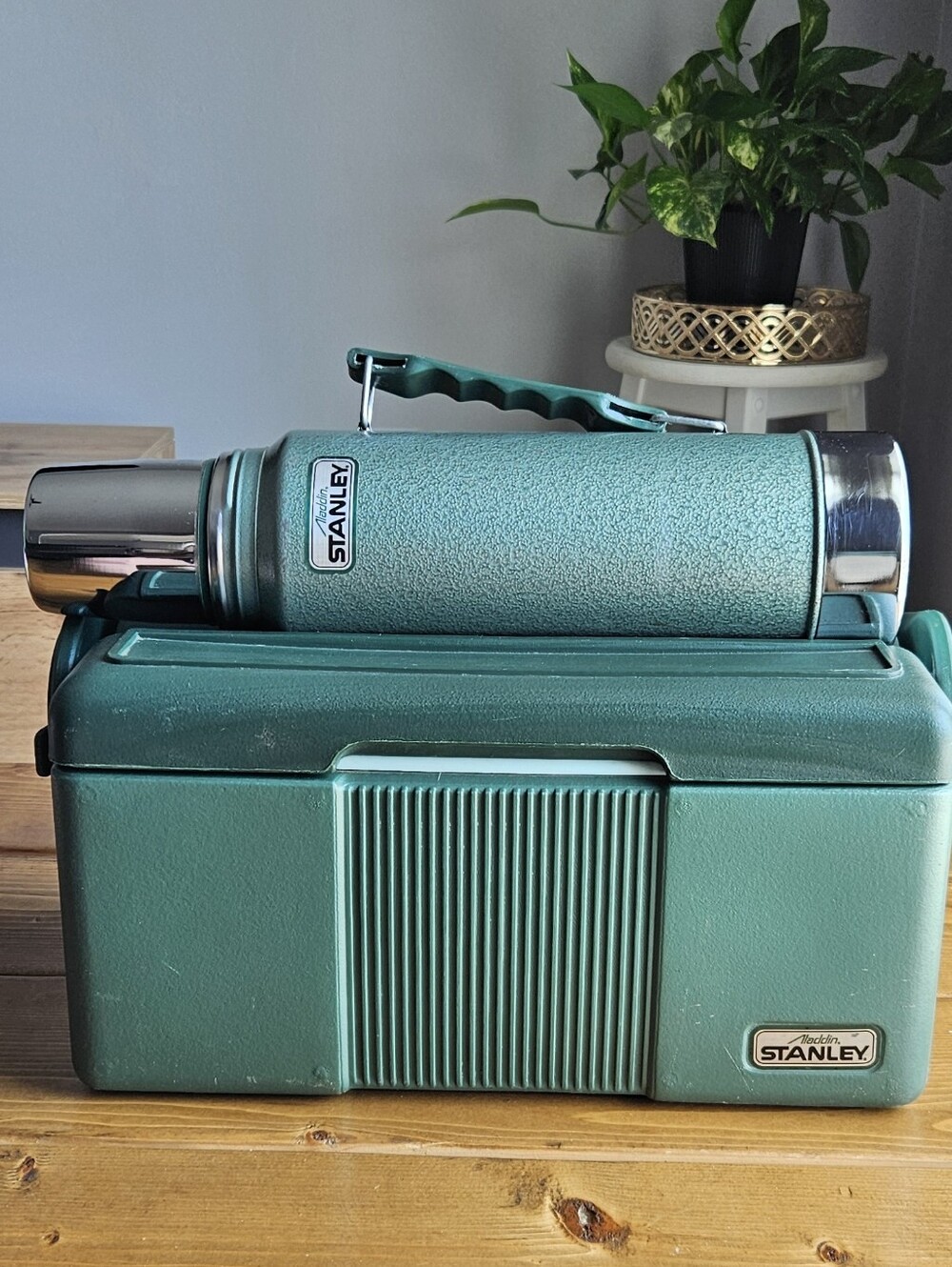 Vintage Aladdin Stanley Green Lunchbox Cooler & Thermos Set Combo 1989
